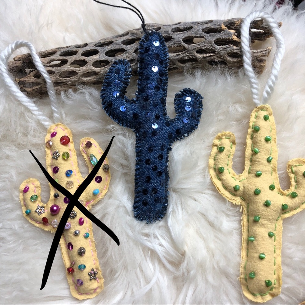 Handmade all recycled material Cactus Christmas ornaments. Listing for 1. - Picture 3 of 5